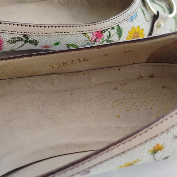 GUCCI Floral Canvas Flats Bamboo Horsebit Sz 7 - Picture 11 of 16